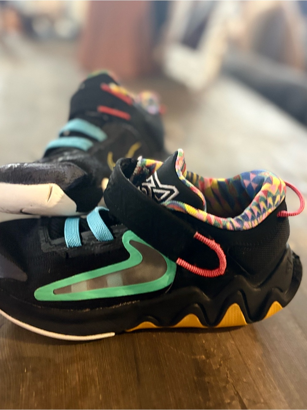 Kids Black Multi-Color basketball Sneakers with Teal Accent